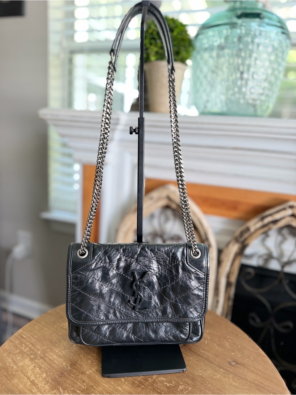 Saint Laurent YSL Niki Baby Matelassé in black with silver hwd